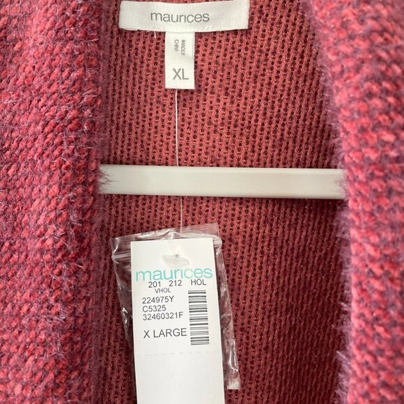NWT Maurices Womens Maroon Red Draped Front Tunic Cardigan Sweater Size X-Large - Picture 4 of 10